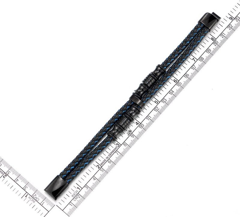 COOLSTEELANDBEYOND Mens Double-Row Braided Leather Bracelet Bangle Wristband with Black Stainless Steel Ornaments - Image 4